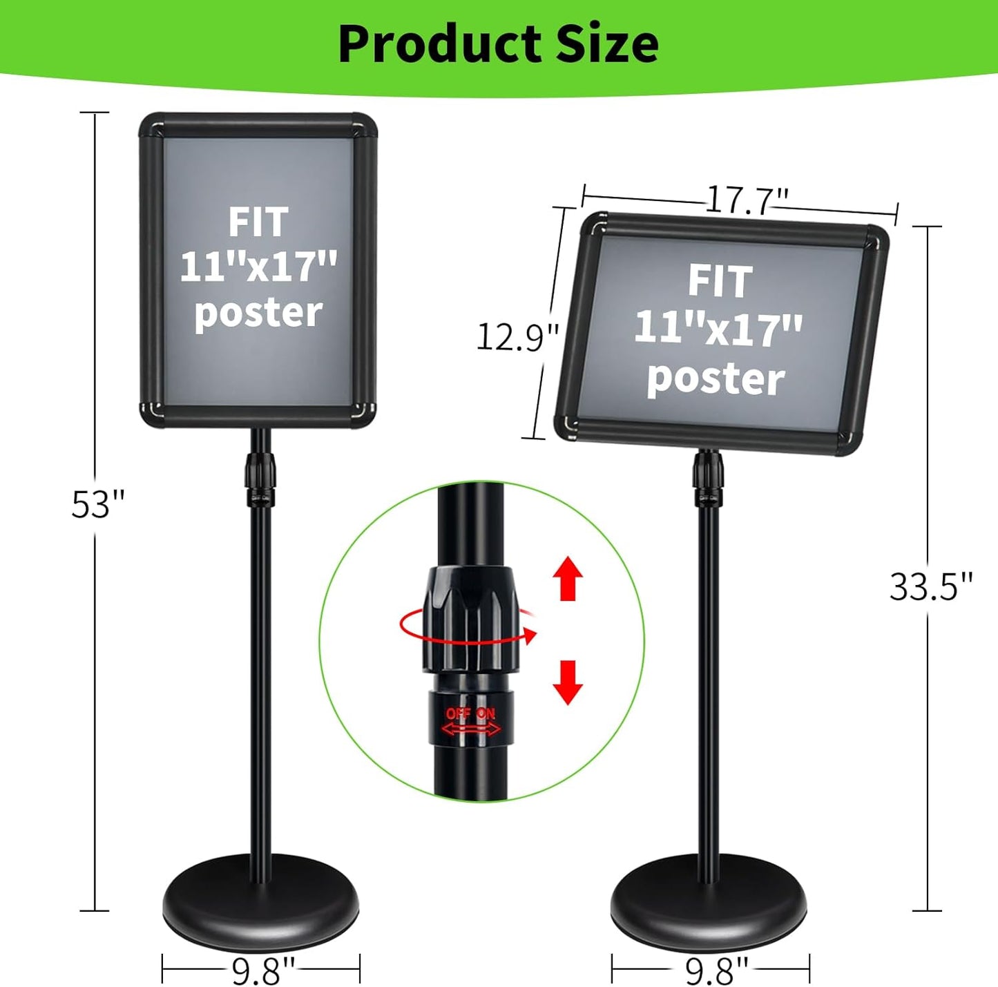 6Pack Adjustable Pedestal Sign Holder - 11''x17'', Floor Standing Poster Stand for Vertical/Horizontal View, Outdoor/Indoor Sign Holders (Black, Round)