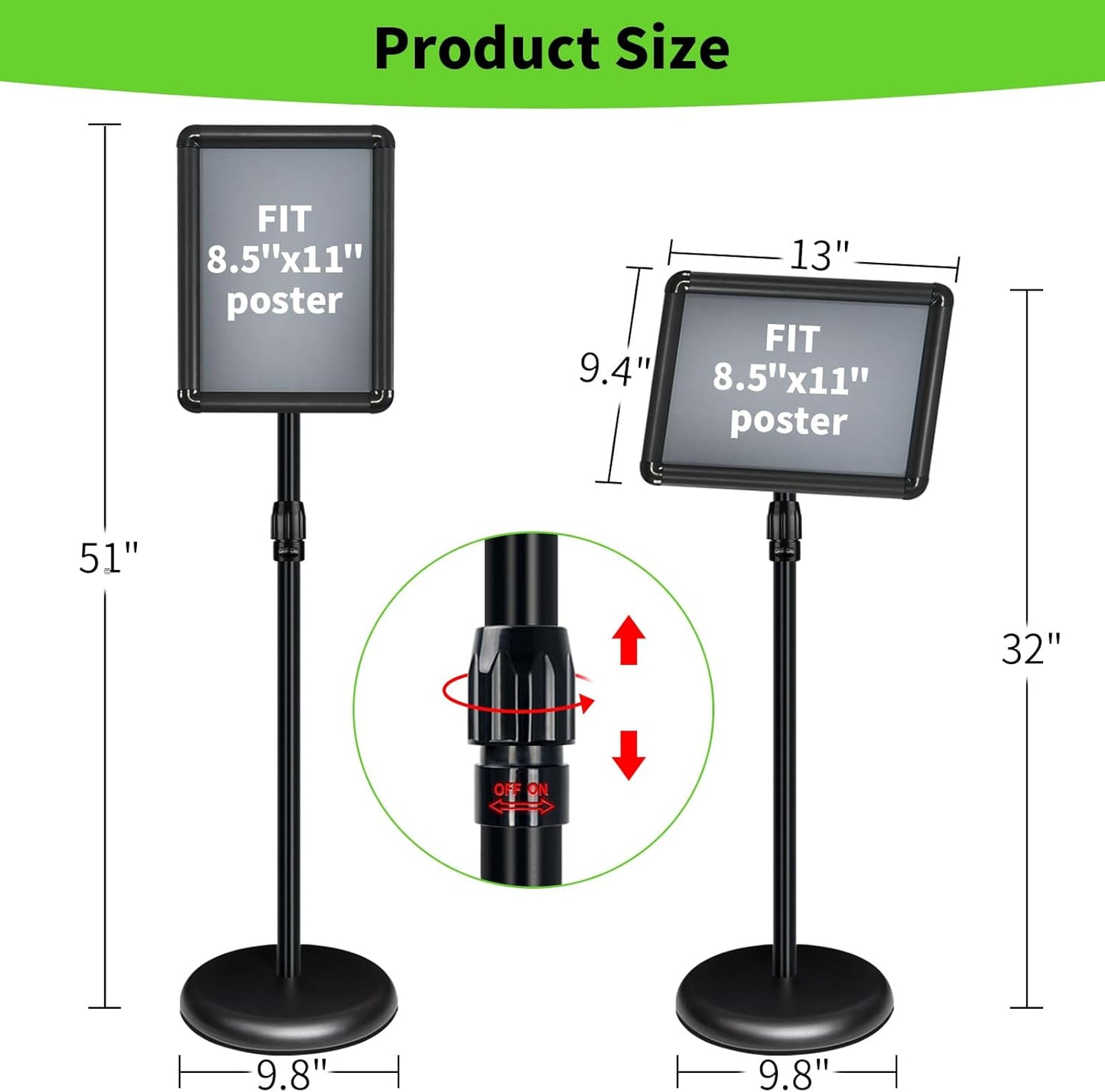 6Packs Adjustable Pedestal Sign Holder Stand 8.5''x11'', Floor Standing Poster Sign Stand for Vertical/Horizontal View Sign stand,Outdoor/Indoor Standing Sign Holders(Black, Round)