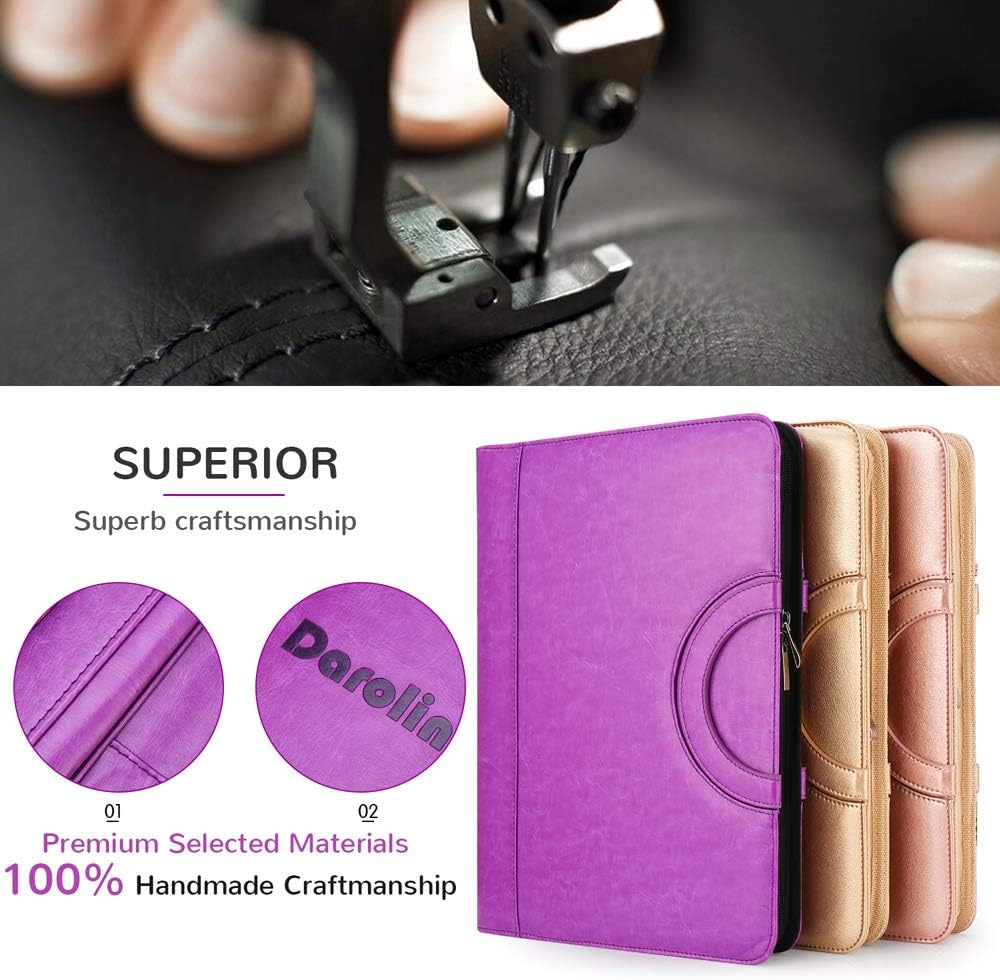 Darolin Zippered Leather Padfolio Portfolio with Hidden Handle and Clipboard, Business Conference Organizer Notepad Folder, Portfolio Bag, Padfolio for Women/Men (Purple)