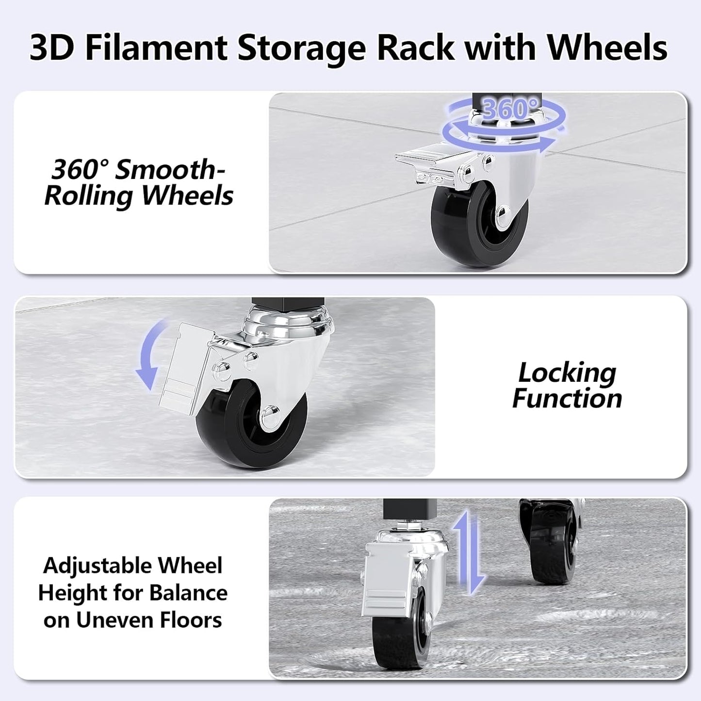 ANASTA 3D Printer Filament Storage Rack, Heavy Duty Filament Rack with Wheels, 4-Tier Metal Filament Holder Rolling Cart for Organization, 50 Spools Large Capacity Shelf for 3D Printing Home Studio