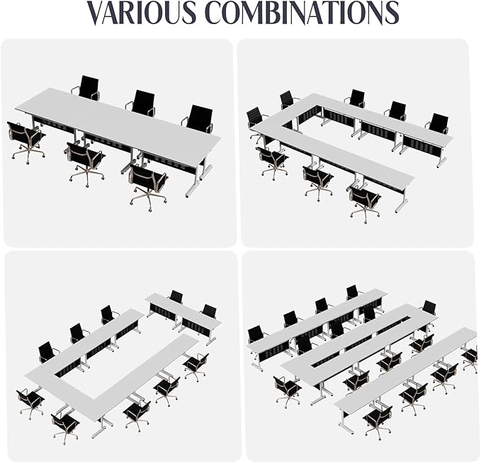4Pack Conference Room Table, Folding Conference Table for Office Classroom, Mobile Training Tables with Casters Silent Wheels, Large Rectangular Convertible Modular Seminar Tables (L47.2in)