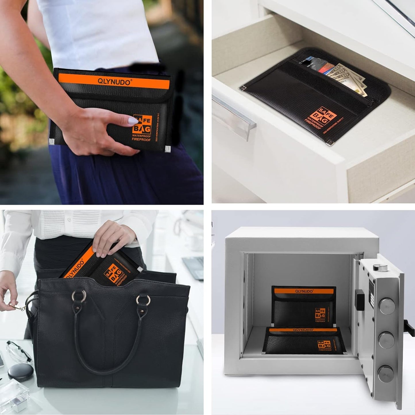 Portable Fireproof Money Envelopes for Cash and Document (8x5", Inside/External Size), 2-Pack Fireproof Money Bag with Waterproof Zipper, Large and Small Pouch Set, 3-Layers of Fireproof Material