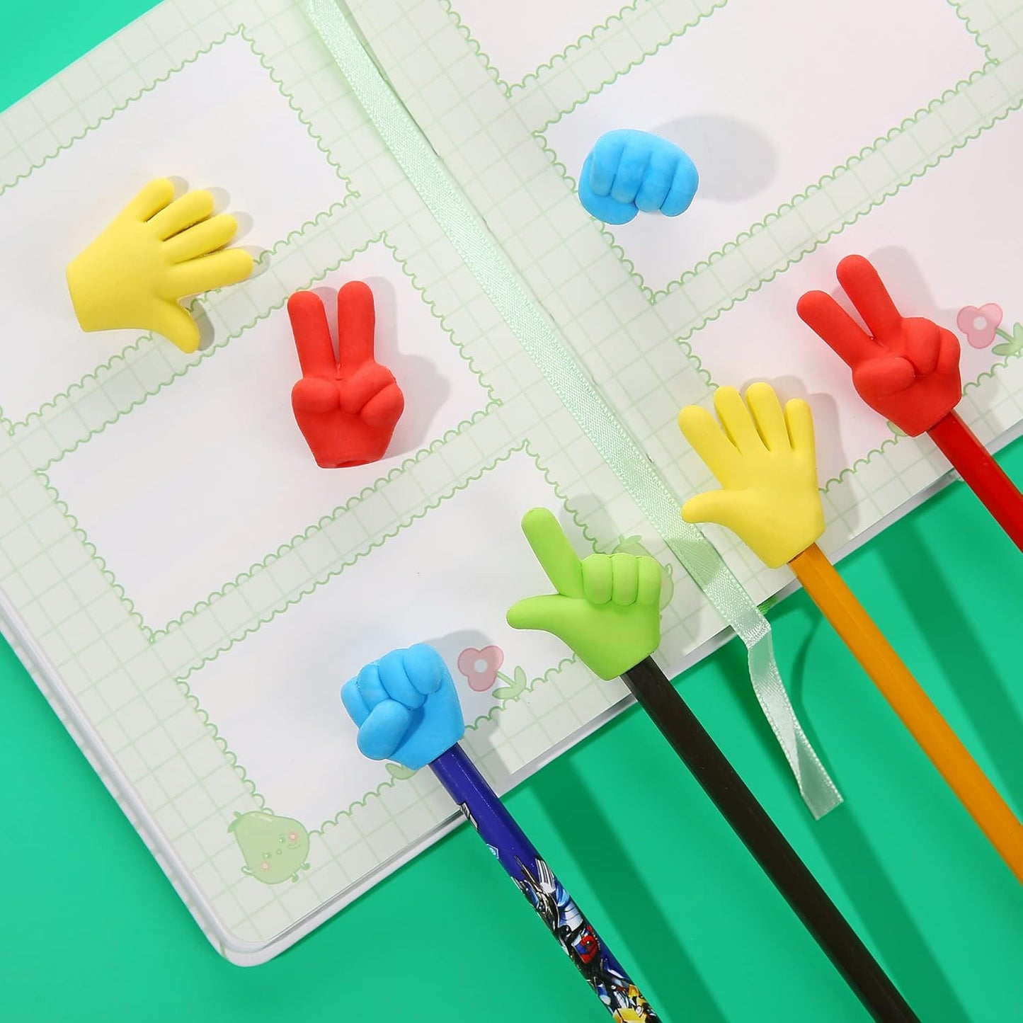 36 Pcs Pencil Top Erasers Fun Eraser Toppers for Kids, Bulk Cute Rock Paper Scissors Eraser Caps, 4 Colors