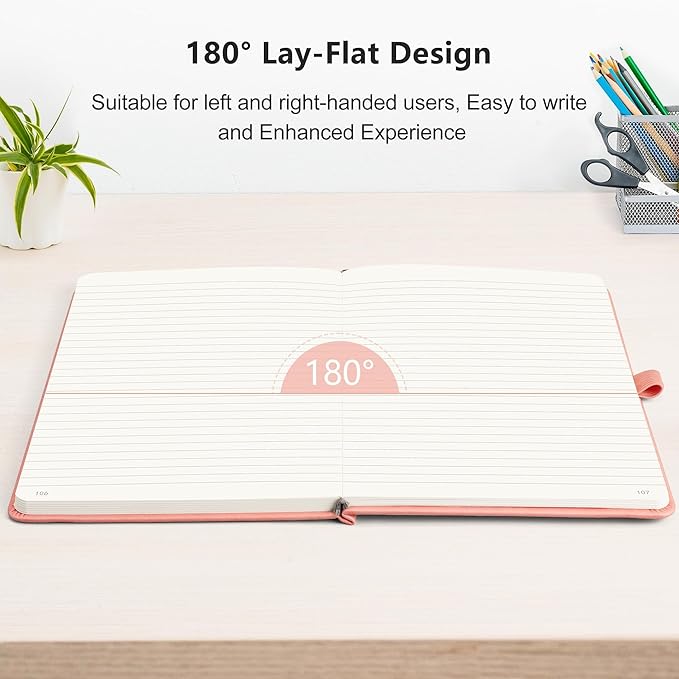 RETTACY Lined Journal Notebook, 192 Numbered Pages, A5 Medium Size (5.7'' x 8.3''), for Men & Women, Journaling, Writing, Work & Office, Leather Hardcover, 100 GSM Thick Paper (Pink)