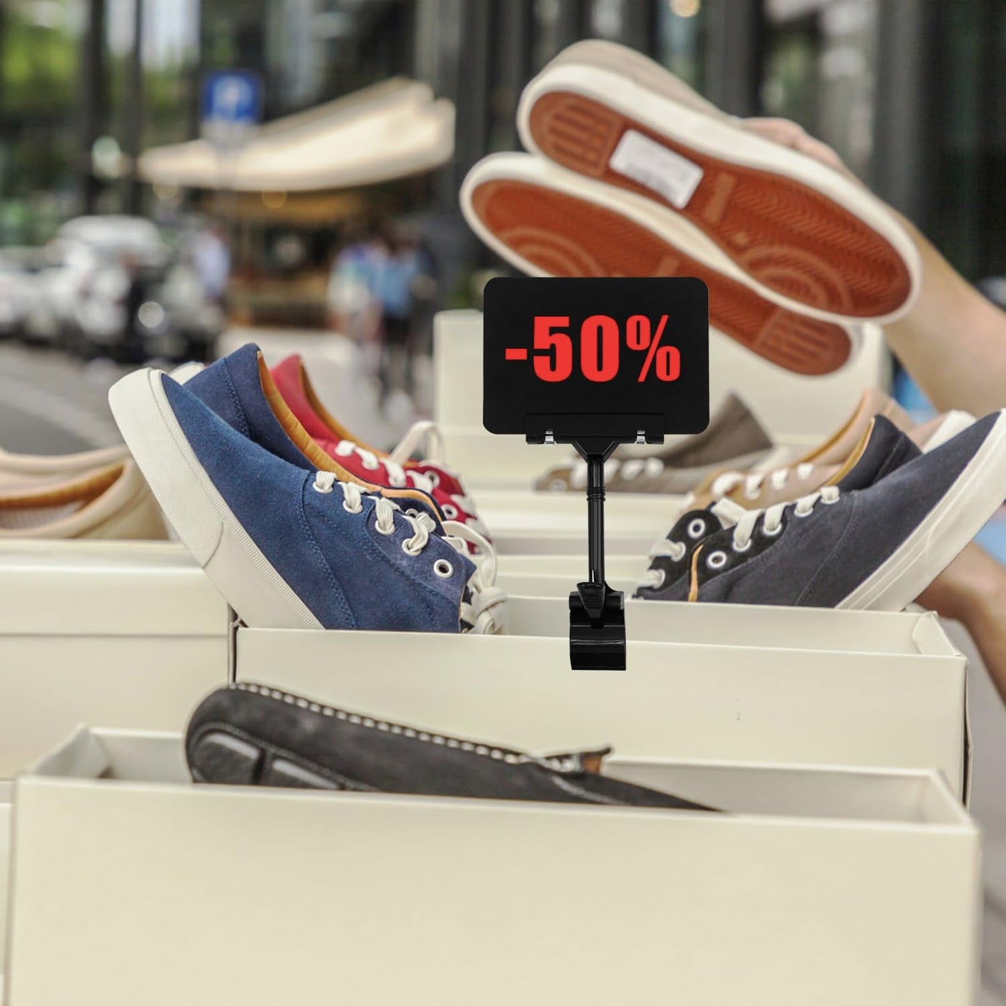 Coobbar Clip-On Sign Holder,20 Pack Merchandise Sign Clips Sign Holder Clips Pop Label Clips Retail Merchandise Rack Sign Double Display Clip Sign Holding Clamp,Price Tag Display (Black)