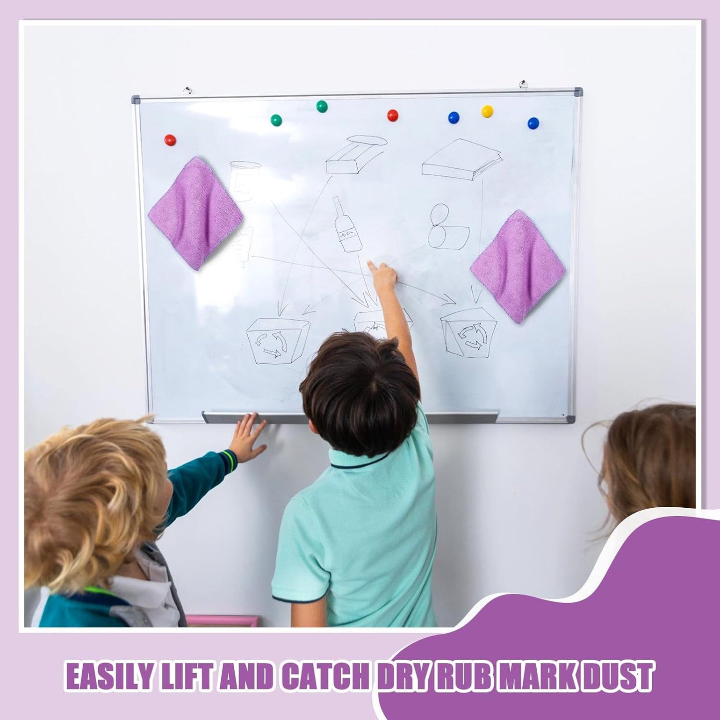 Zopeal 8 Packs Dry Erase Board Cleaning Cloth Microfiber Eraser Magnetic Whiteboard Eraser Washable for Whiteboard Dry Erase Cloth for Home and Office, 10'' x 9. 25''(Purple)