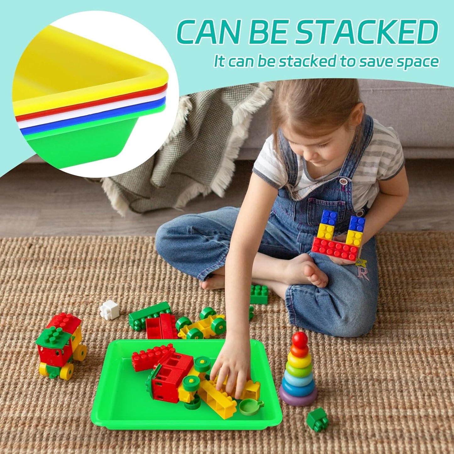 5 Pack Multicolor Plastic Art Trays - Activity Tray Crafts Organizer Tray Serving Tray for School Home Art and Crafts, DIY Projects, Painting, Beads, Organizing Supply