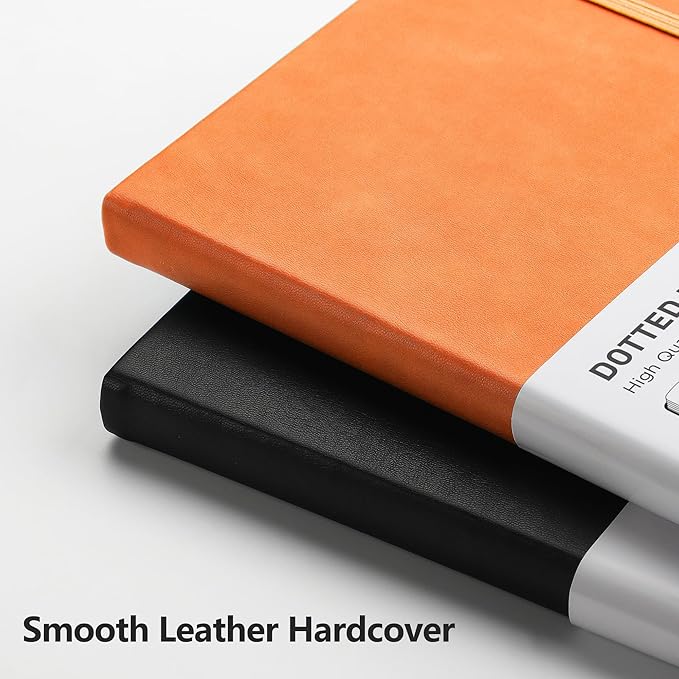 RETTACY Bullet Dotted Journal Notebook, 192 Pages, A5 Medium Size (5.7'' x 8.3''), Leather Hardcover, 100 GSM Thick Paper, for Bullet Journaling, Planning, Tracking (Orange)