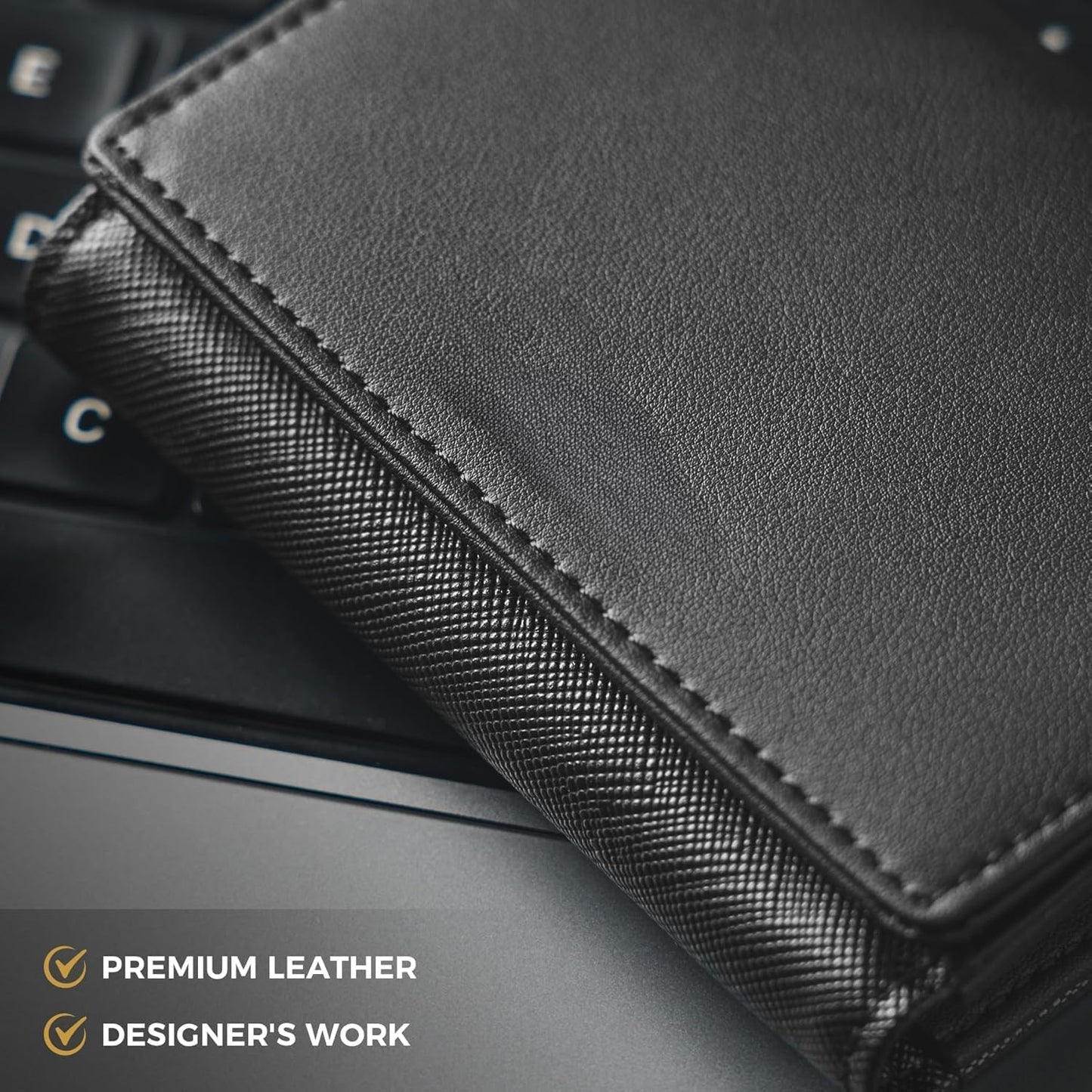 Real Leather Business Card Holder Premium RFID Blocking Card Case with ID Window and Magnetic Closure Holds Up to 40 Business Cards (Black)