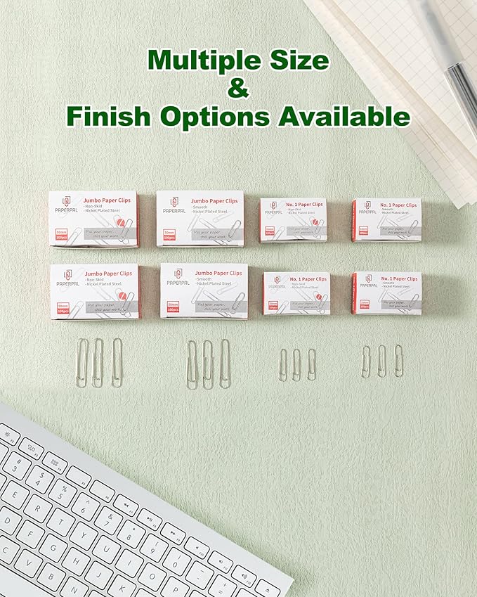 PAPERPAL #1 Nonskid Paper Clips, 2000 Medium Paper Clips (20 Boxes of 100 Each), Bulk Paperclips for Office School & Personal Use, Daily DIY, 1-2/7" Silver Heavy Duty Non-Skid Paper Clip Standard Size