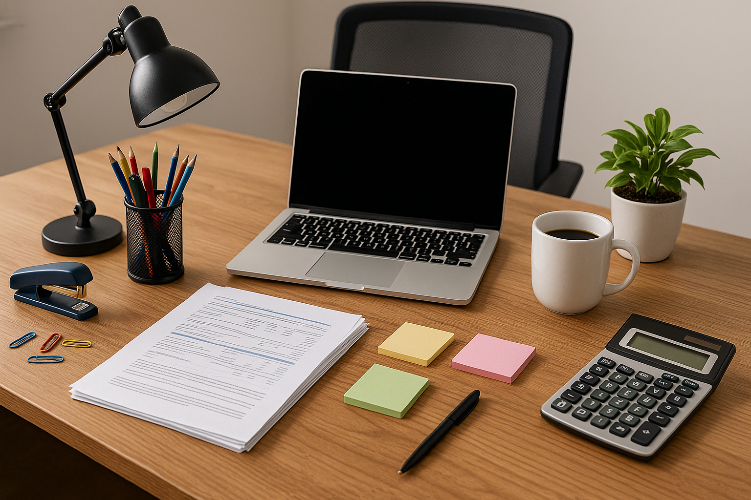 desk with office supplies
