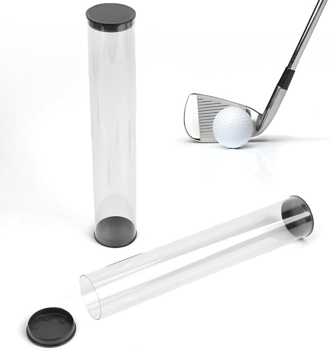 2 Pack Clear Tube Golf Ball Storage Case, Golf Barrel Clear Tubes, Portable with Caps Golf Ball Cases for Home Store Display Use, Hold 6 Golf Balls, 10.2" L x 1.8" W