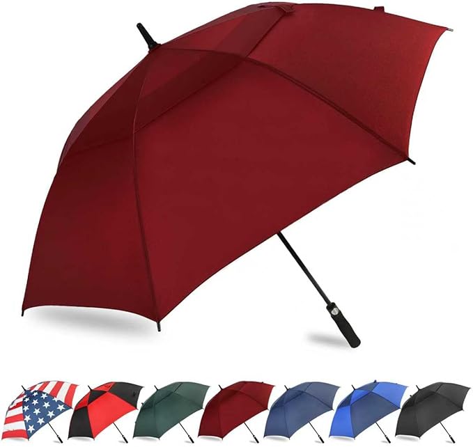 LLanxiry Automatic Open Golf Umbrella 54/62/68/72 Inch, Extra Large Windproof Vented Double Canopy Stick Umbrella, 210T Pongee Waterproof SPF 50+, Fiberglass Ribs, EVA Grip for Golf & Commute