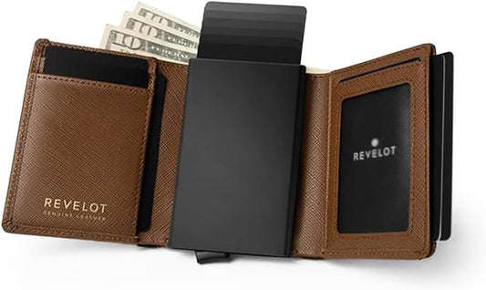 Trifold Genuine Leather Wallet/Smart Card Holder / W5 (Brown Saffiano)