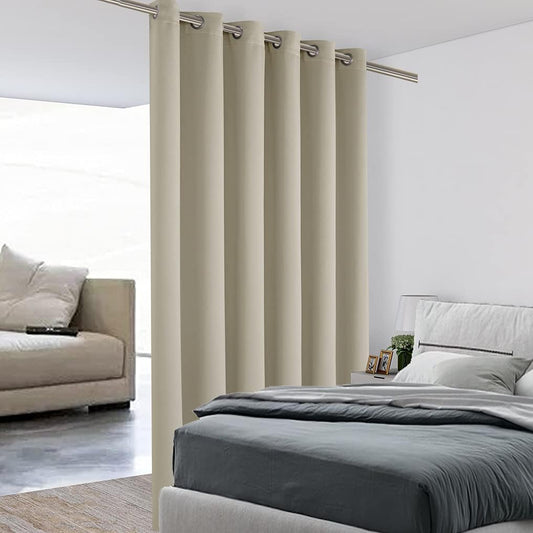 BONZER Room Divider Blackout Curtain Wide Room Darkening Total Privacy Wall Noise Reducing for Bedroom, 84L x 70W Inch (7L x 5.8W ft), 1 Panel, Cream