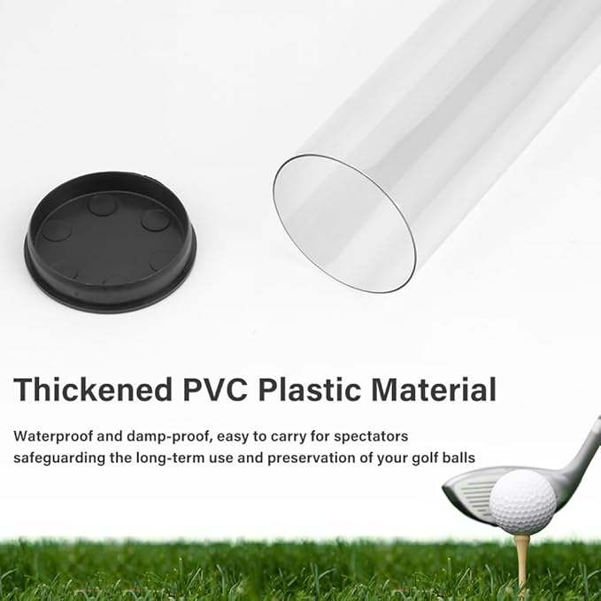 2 Pack Clear Tube Golf Ball Storage Case, Golf Barrel Clear Tubes, Portable with Caps Golf Ball Cases for Home Store Display Use, Hold 6 Golf Balls, 10.2" L x 1.8" W