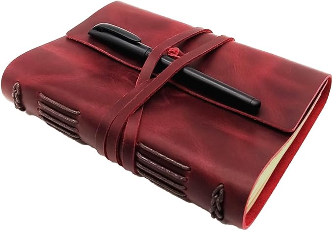 Red Notebook Journal - Genuine Leather Journals for Writing Small Size Diary 5.5x7.5 Inch, Notepad For Women and Man, Gifts,Work,Travel Wine Red