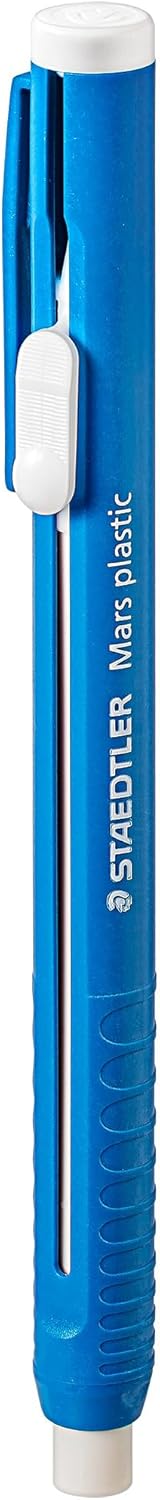 STAEDTLER Mars Plastic Eraser Pen with Refillable Holder, German-Made Eraser for Pencils, Smudge-Free & Tear-Free Precision, Retractable Design with Clip, Blue