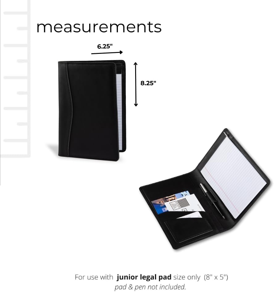 PEGAI Junior Legal Pad Folder Organizer | Portfolio Binder, Resume Interview Document Organizer Folio | Personalized Leather Binder Padfolio with Business Card Organizer | Eriksen (Charcoal)