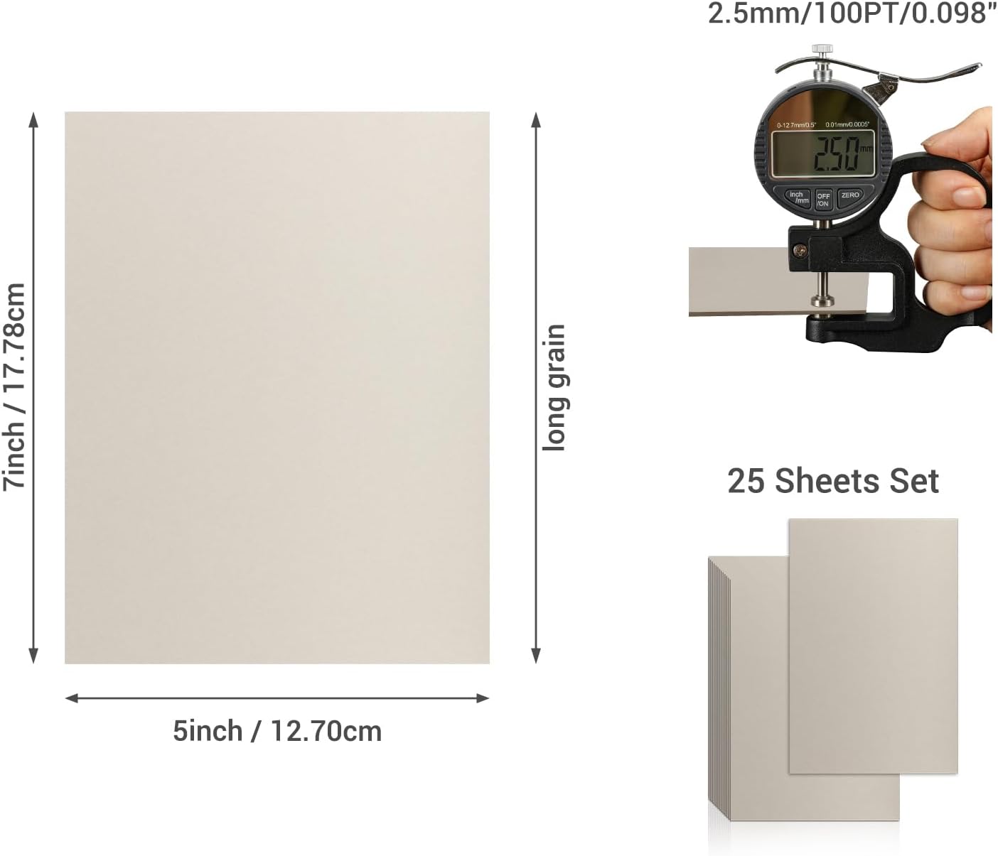 25 Pcs Book Board, Binder Board, Cover Board, Heavy Duty Chipboard for Book Binding, DIY Cardboard (Gray, 5 x 7 Inch 100PT)