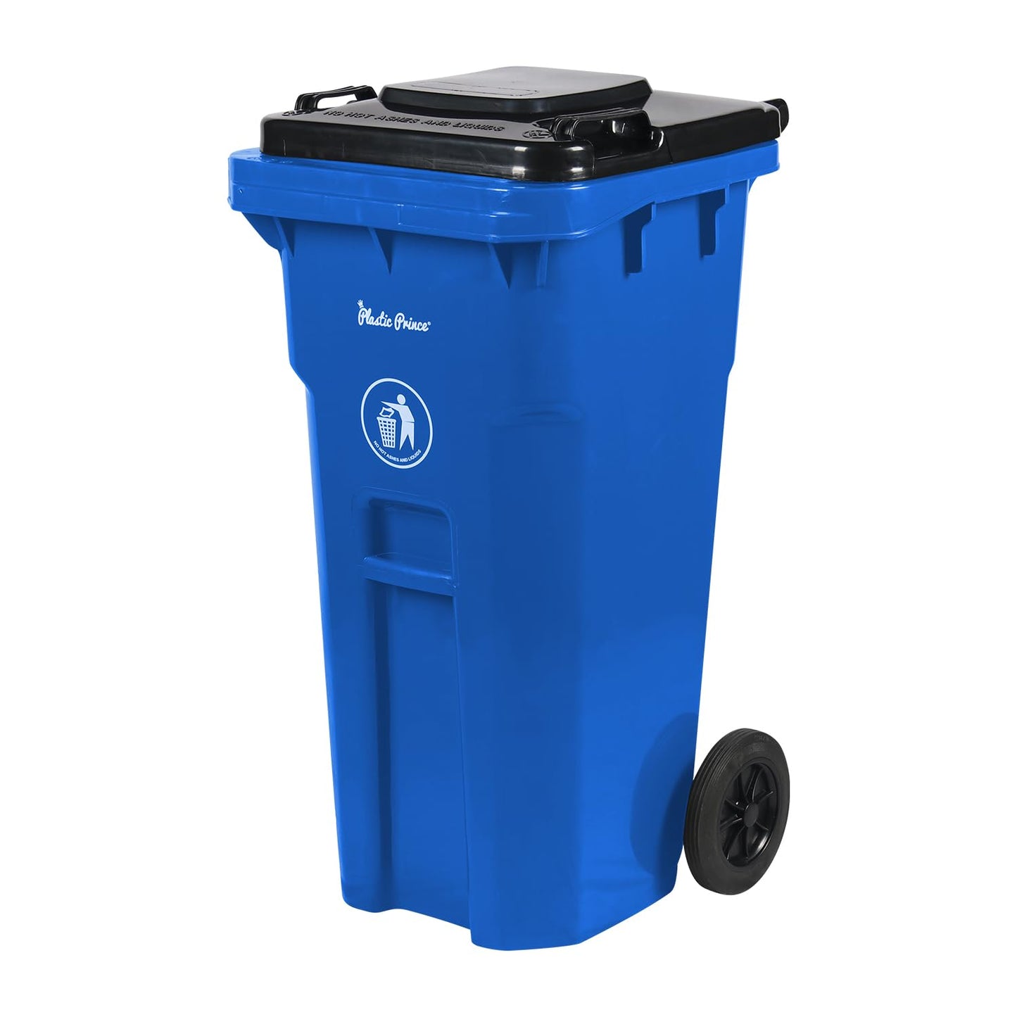 32 Gallon Recycling Rollout Trash Can with Lid, Commercial Heavy-Duty Wheeled Outdoor Garbage Can, Blue