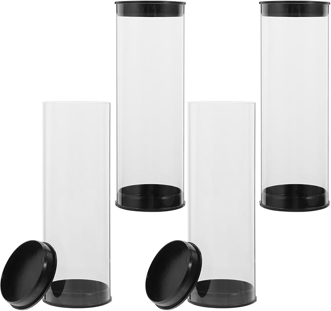 HANABASS 4pcs Transparent Tennis Ball Can Holder Empty Golf Canister Clear Plastic Tennis Tube Small Balls Storage Container for Golf Training Accessories
