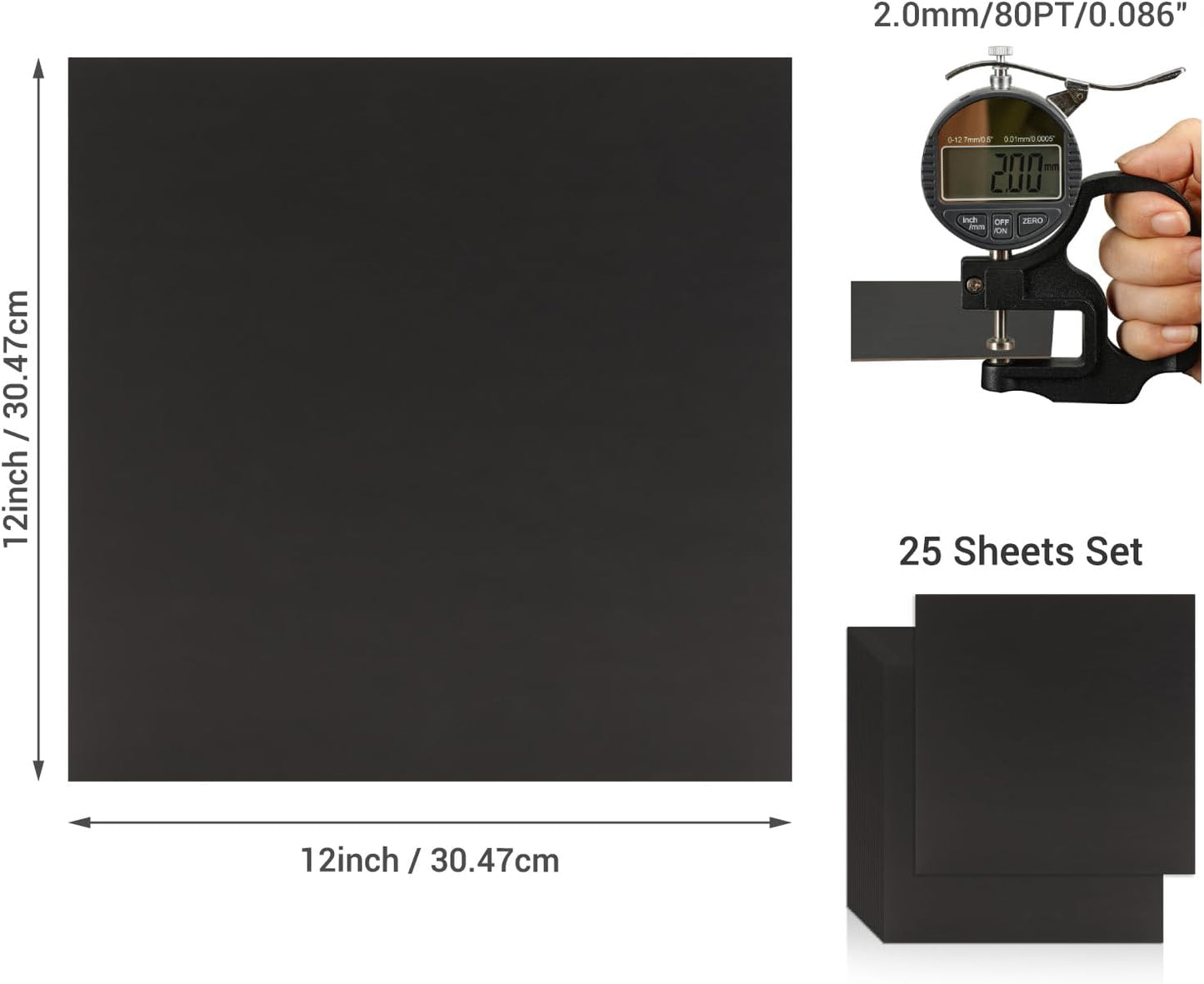 25 Pcs Book Board, Binder Board, Cover Board, Heavy Duty Chipboard for Book Binding, DIY Cardboard (Black, 12 x 12 Inch 80PT)