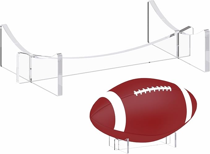 Football Stand Holder, 2-Pack Acrylic Display Stand for Rugby Ball, Clear Rack for Memorial Sports Gloves, 5.9x3.5x1.3 inch