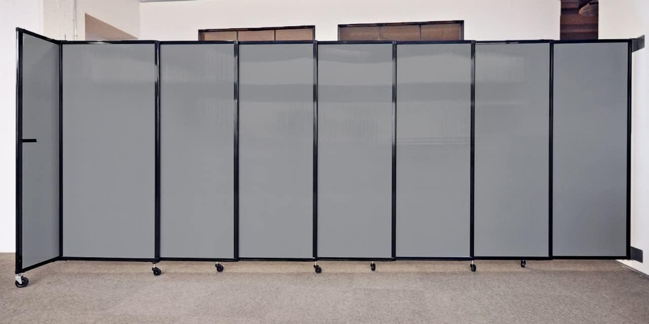 Wall-Mounted Sliding StraightWall Room Divider | Adjustable Widths | Locking Wheels | Room Separator | Up to 11'3" Wide x 4' Tall Red Fabric Panels