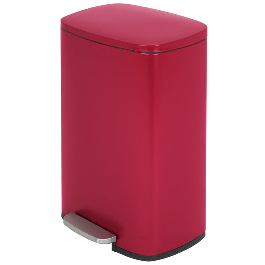 PayLessHere Stainless Steel Trash Can with Lid - Removable Inner Bucket, Foot Pedal, Soft Close for Office, Home, Kitchen (Red, 13 G)