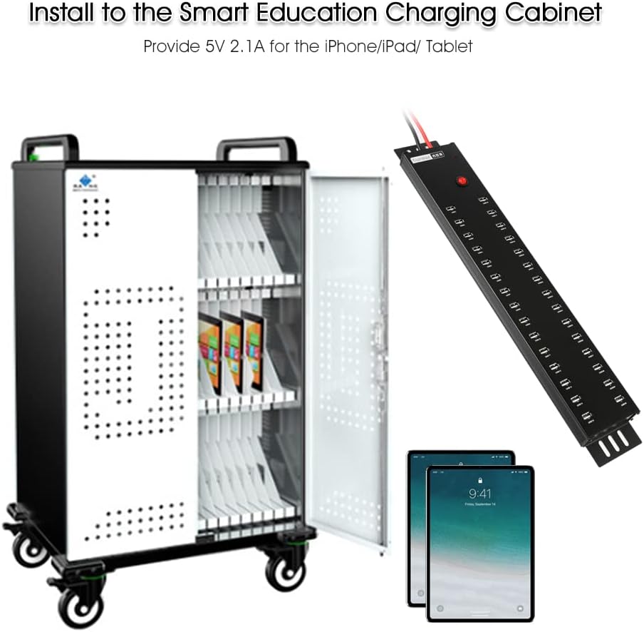 Industrial USB 2.0 Hub 30 Ports with 300W Power Supply Wall Mountable Support Refurbishing and Brush, Batch Data Transfer