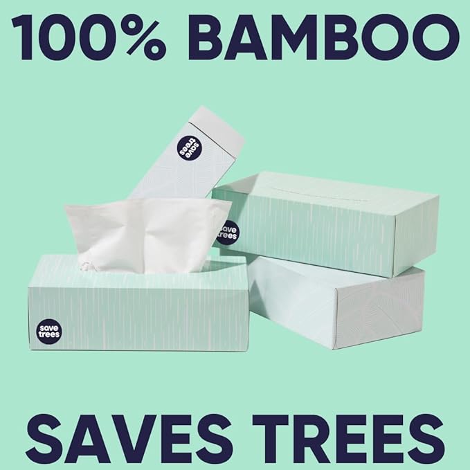 Bamboo Facial Tissues - 12 Boxes of Eco-Friendly, 3-Ply Hypoallergenic Tissues, 90 Sheets per Box, FSC Certified, Plastic-Free Packaging, Soft & Gentle for Home Use