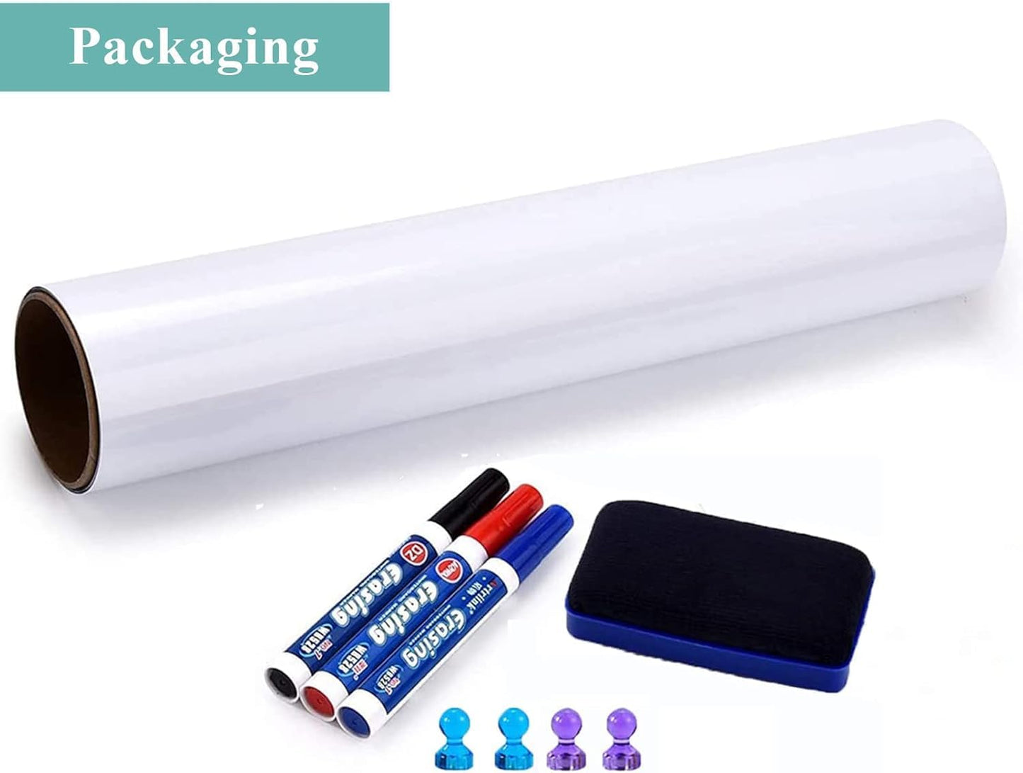White Board Adhesive Contact Paper, 17.8" x 24" Stick on Magnetic Whiteboard Roll, Dry Erase Board for Wall, Easy to Write and Clean Magnetic Board for Kids, Office, Home, with Marker, Eraser