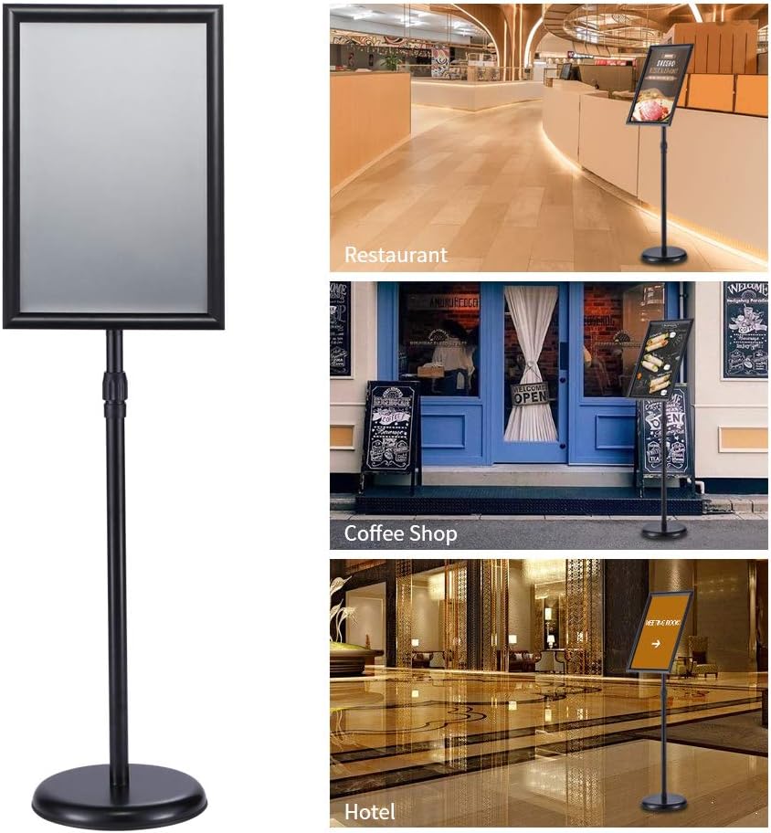 Heavy Duty Adjustable Pedestal Poster Sign Stand, 11x17 Aluminum Open Floor Standing Sign Holder for Vertical and Horizontal View Display. (2 Pack, Black)