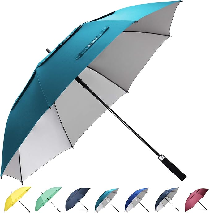 ZEKAR 54/62/68 inch Windproof Large Vented UV Protection and Classic Pongee Fabric Golf Umbrella, Double Canopy Rain and Sun Oversized Stick Umbrellas (Aqua-blue, 68”-Pack of 2)