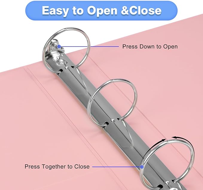 COMIX Standard 3 Ring Binder 2 inch with Clear View Cover, 2" Round Ring View Binder Holds 400 Sheets of US Letter Size Paper, 6 Pack (Pink)