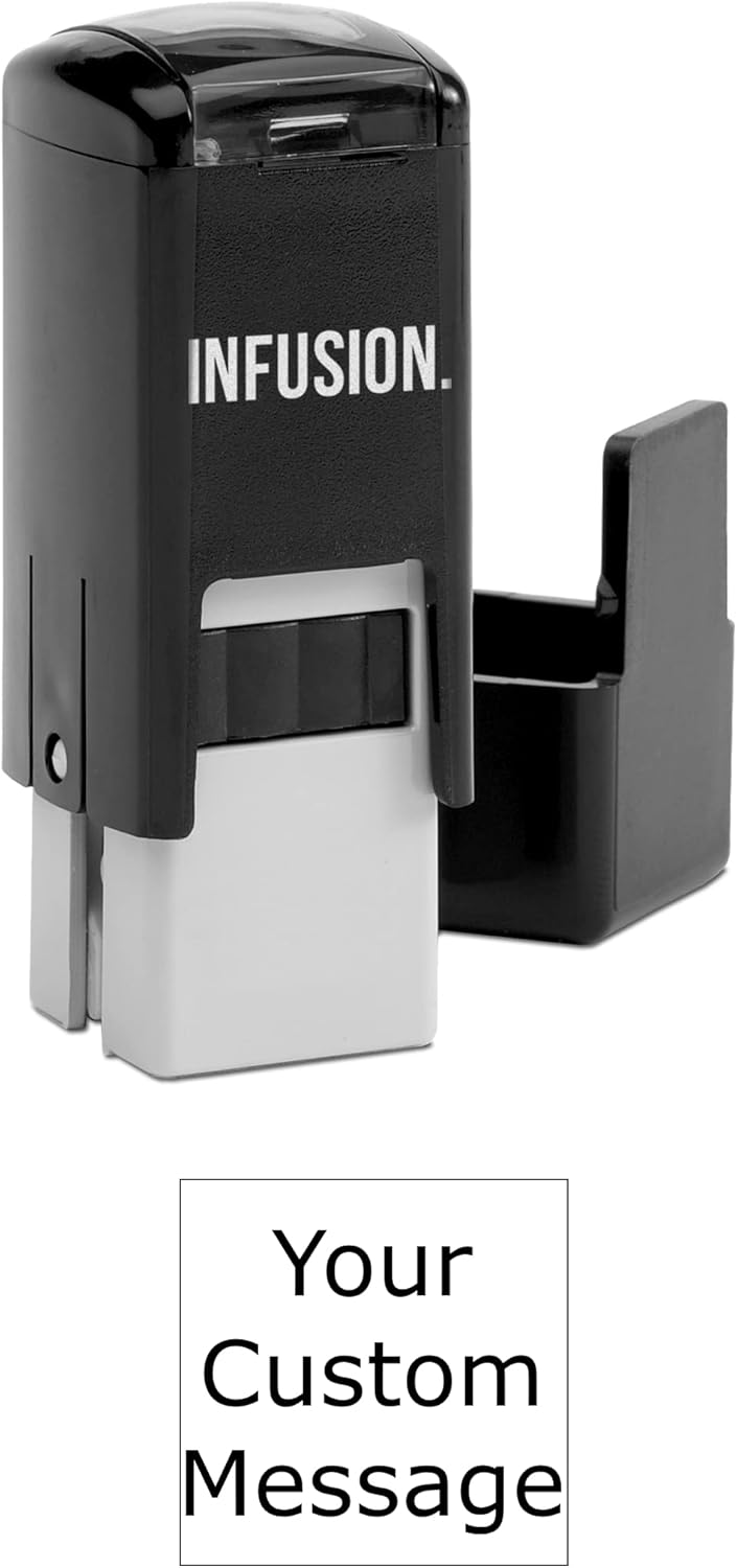 Infusion Self-Inking Custom Rubber Stamp (1/2" x 1/2") - Personalized Stamp for Office, Business, and Home Use - Customizable Text - Choose from 16 Colors