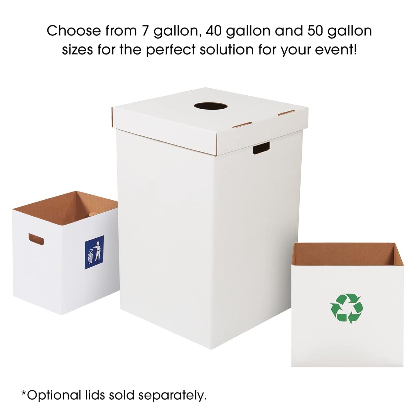 Aviditi Cardboard Trash Cans and Recycling Bins, 50 Gallon 18" L x 18" W x 36" H (10-Pack) Reusable or Disposable Pop Up Garbage Boxes for Parties, Outdoor Events, Heavy Duty, Waste