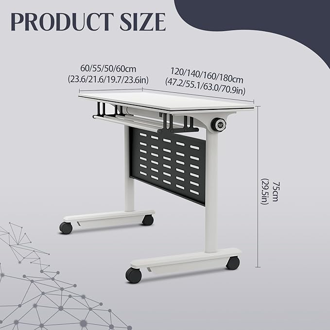 4Pack Conference Room Table, Folding Conference Table for Office Classroom, Mobile Training Tables with Casters Silent Wheels, Large Rectangular Convertible Modular Seminar Tables (L63in)