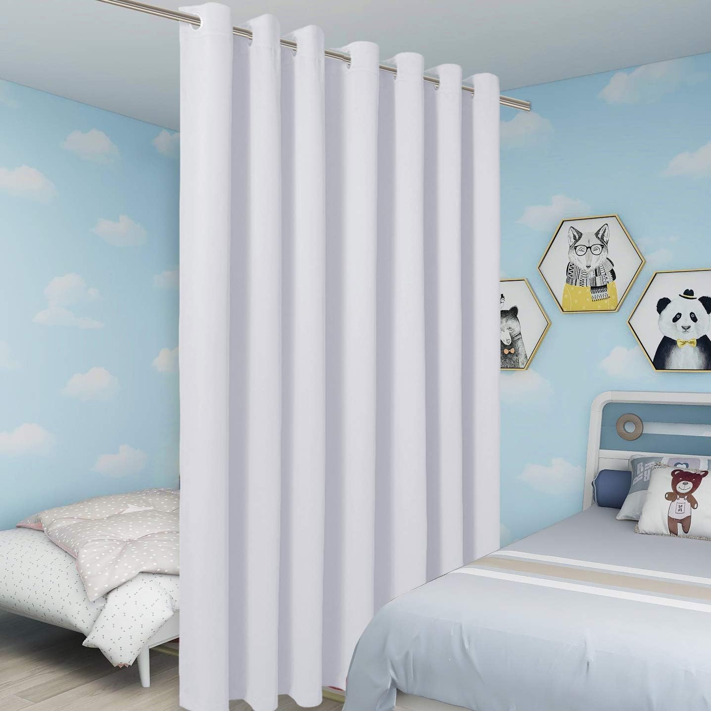 BONZER Extra Wide Room Divider Curtain Screen Partitions Total Privacy Wall Blackout Curtains for Shared Room, 96L x 120W Inch (8L x 10W ft), 1 Panel, Greyish White