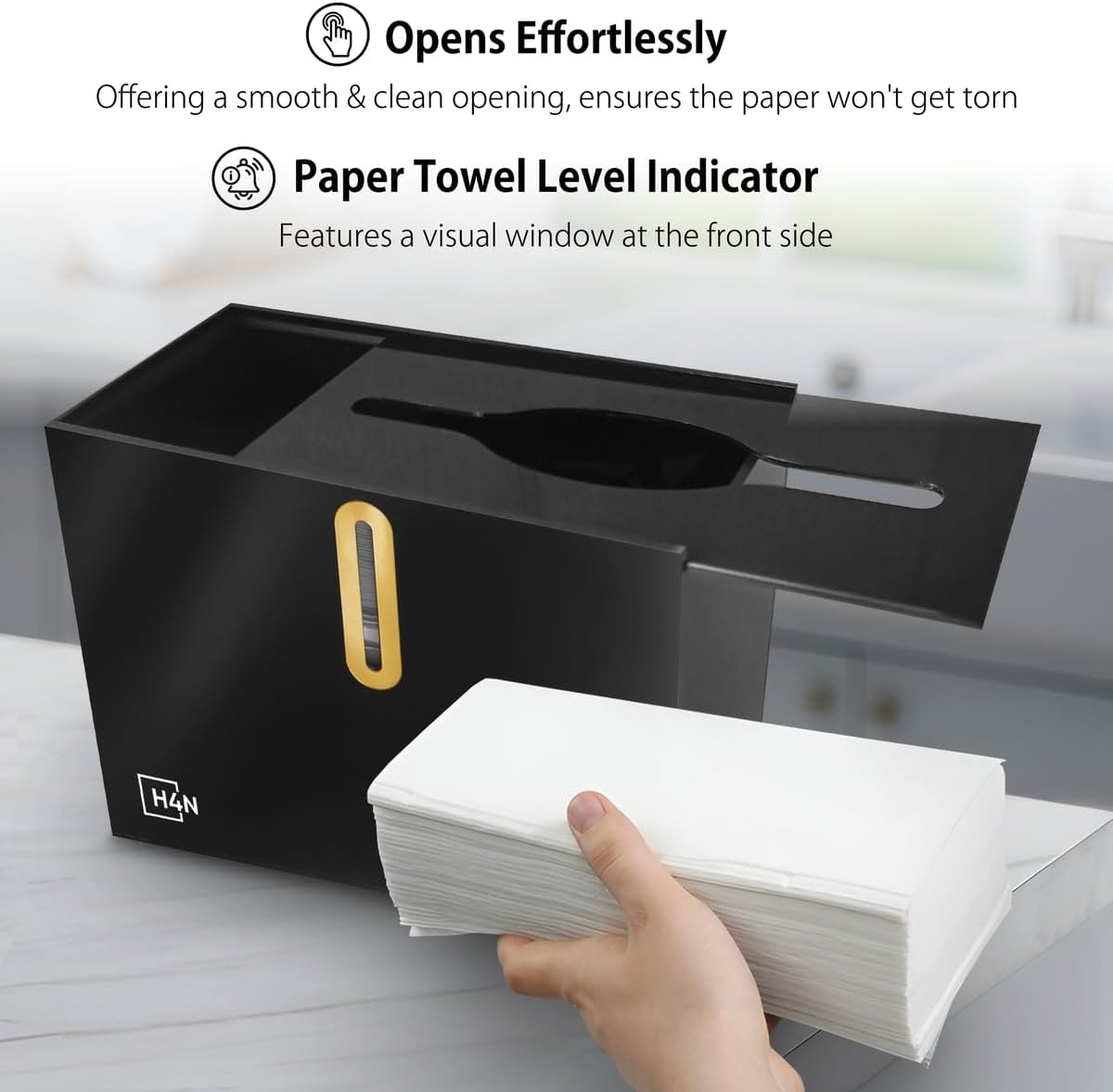 H4N Multifold Hand Paper Towel Dispenser Countertop, Compact Design, Single Sheet Dispensing for Home and Commercial Use, Black