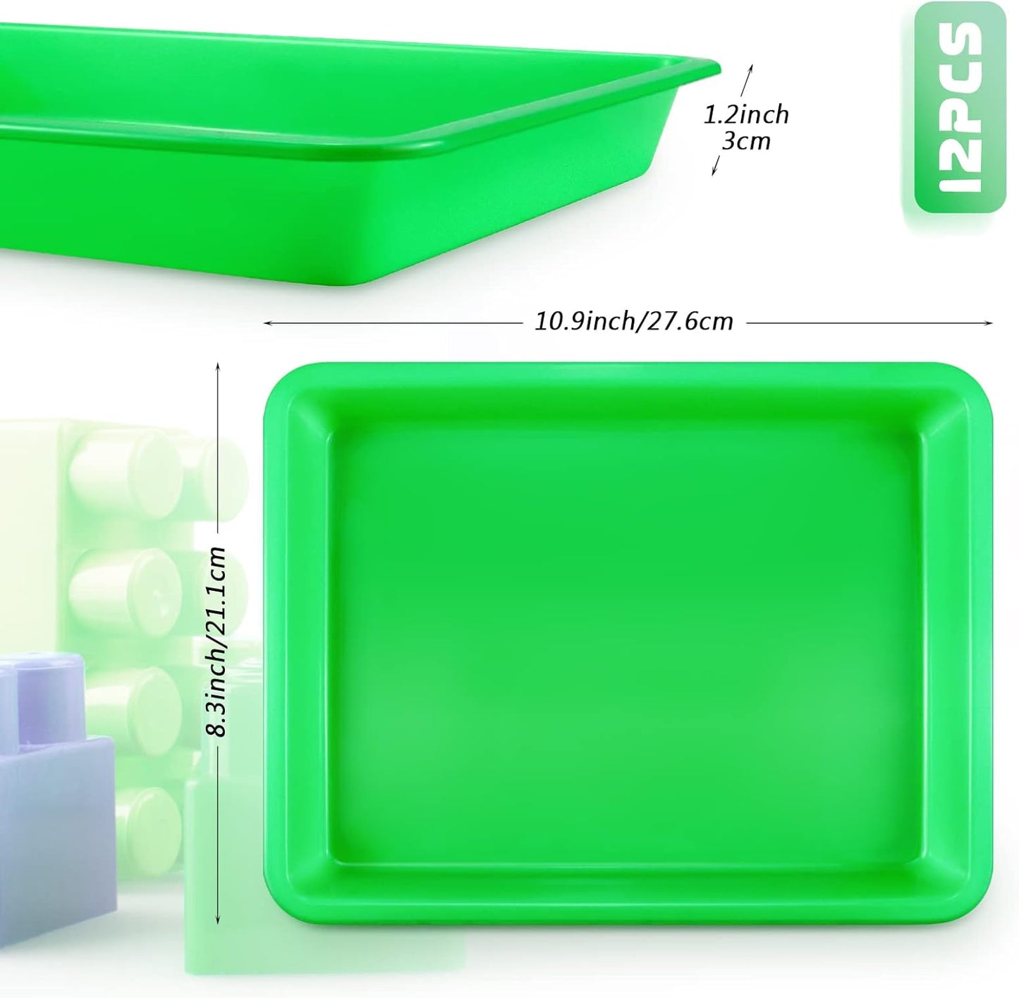 Bercoor 12 Pack Plastic Art Trays, 6 Colors Activity Crafts Tray Serving Tray Organizer Tray for Kids School Classroom DIY Projects, Painting, Jewelry, Beads, Home Organizing Supply