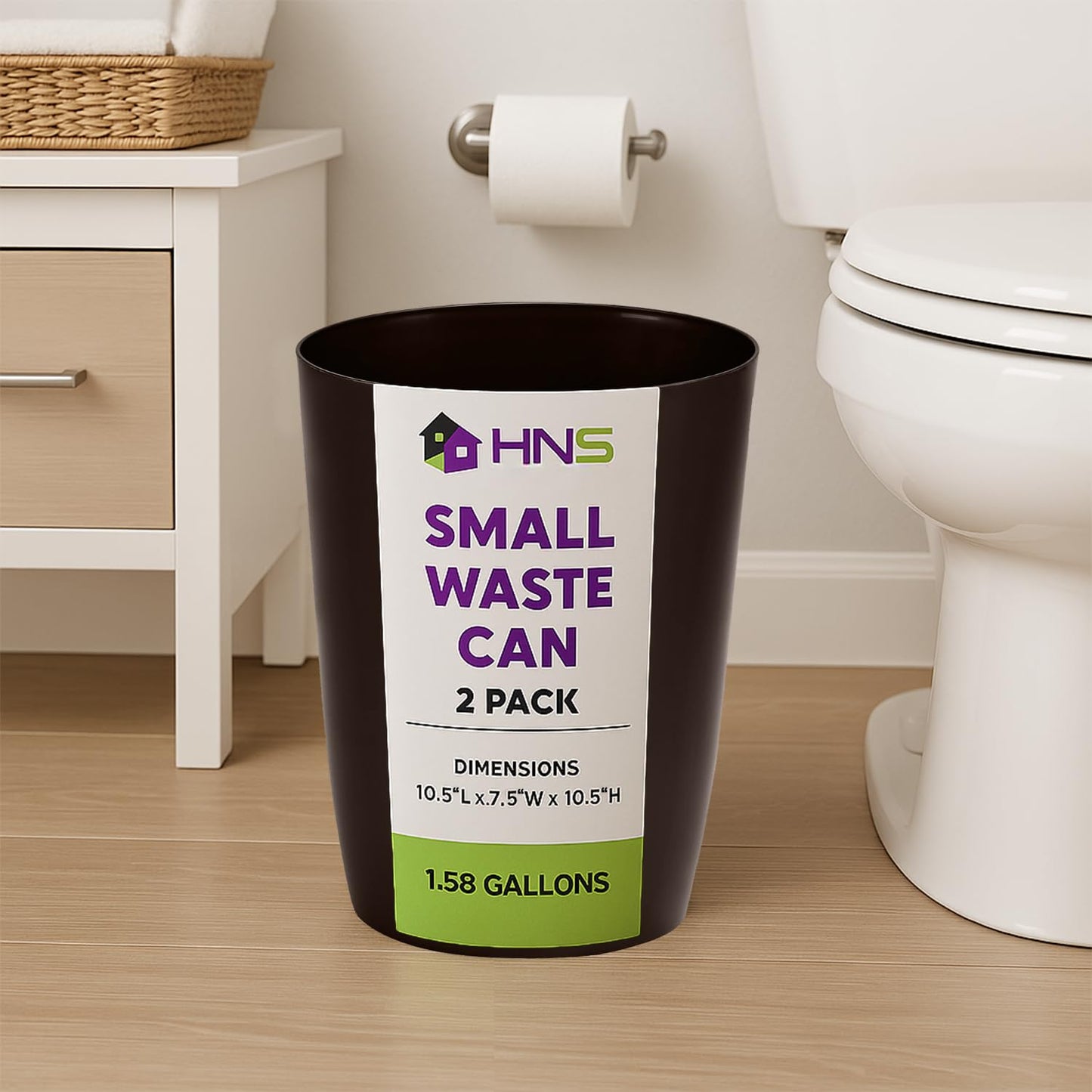 HOLDN’ STORAGE Small Trash Can - Set of 2 Open Top Waste Bin of 1.58 Gallon, Compact Waste Can Perfect for Bathroom, Kitchen, Office, Dorm - Durable Garbage Can - Metallic Brown