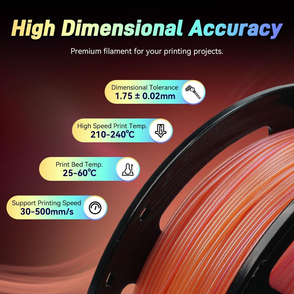 FLASHFORGE Chameleon Gradient Rapid PLA Filament Yellow & Pink, High Flow Speedy Filament 1.75mm Max 500mm/s Fast Printing, Displays Shimmering Effects from Various Angles and Light