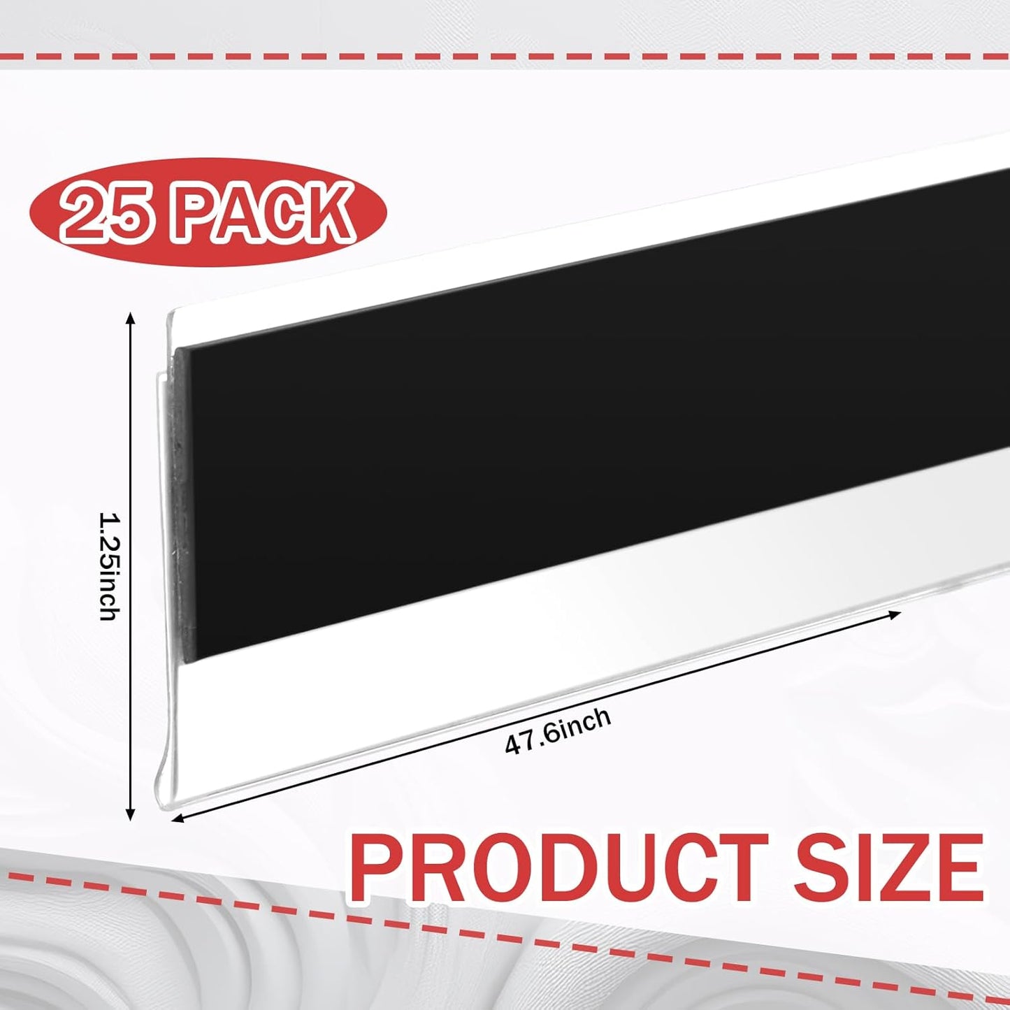 Fainne 25 Pcs 1. 25 Inch Magnetic Shelf Label Strip Holders for Metal Racks and Shelves, Clear Wire Shelf Price Tag Holder Installed in Supermarkets, Shops, Convenience Stores, 48 Inches Long