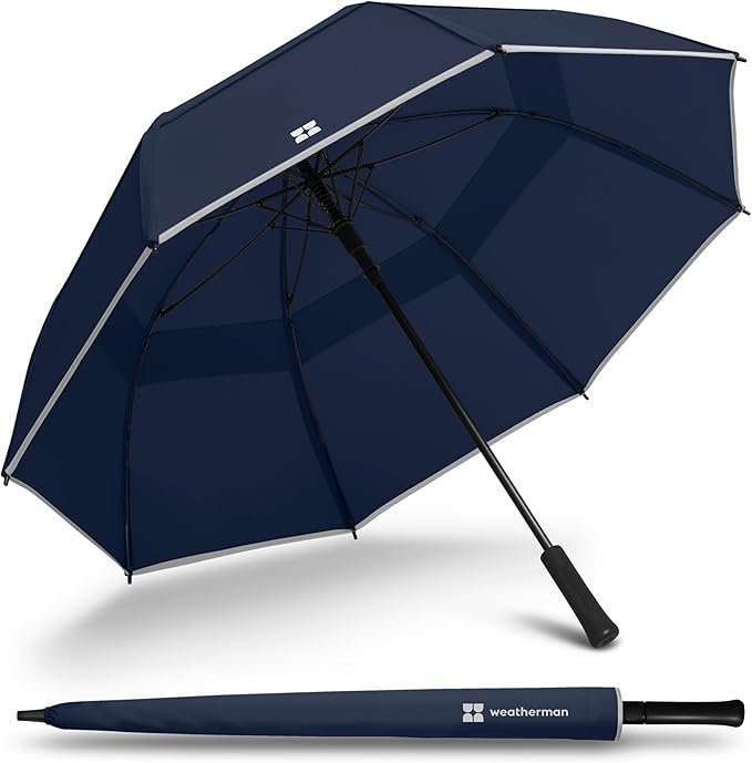 Weatherman Umbrella - Golf Umbrella - Windproof Sports Umbrella Resists Up to 55 MPH Winds - Available in 2 Sizes and 5 Colors
