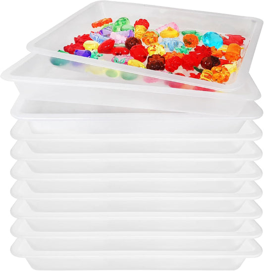 10 Pcs Activity Plastic Art Trays,Stackable Craft Tray,Flat Storage Tray,Serving Organizer Tray for Kids,School,Home,Painting,Beads,DIY Projects,11 x 8.27 x 1.18 Inch(Clear)