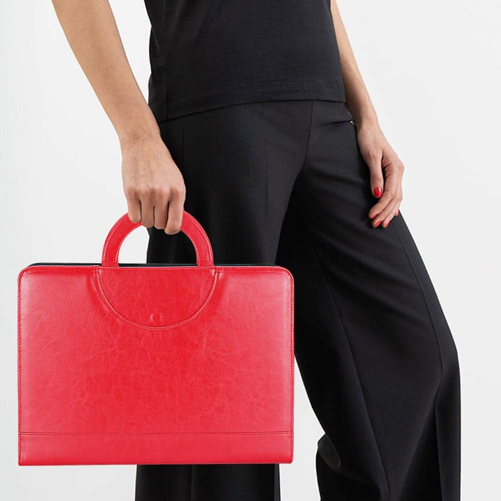 Darolin Zippered Leather Padfolio Portfolio with [Hidden Handle] and [Clipboard], Business Conference Portfolio Organizer Notepad Folder, Padfolio for Women/Men (Red)