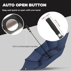 LLanxiry Automatic Open Golf Umbrella 54/62/68/72 Inch, Extra Large Windproof Vented Double Canopy Stick Umbrella, 210T Pongee Waterproof SPF 50+, Fiberglass Ribs, EVA Grip for Golf & Commute
