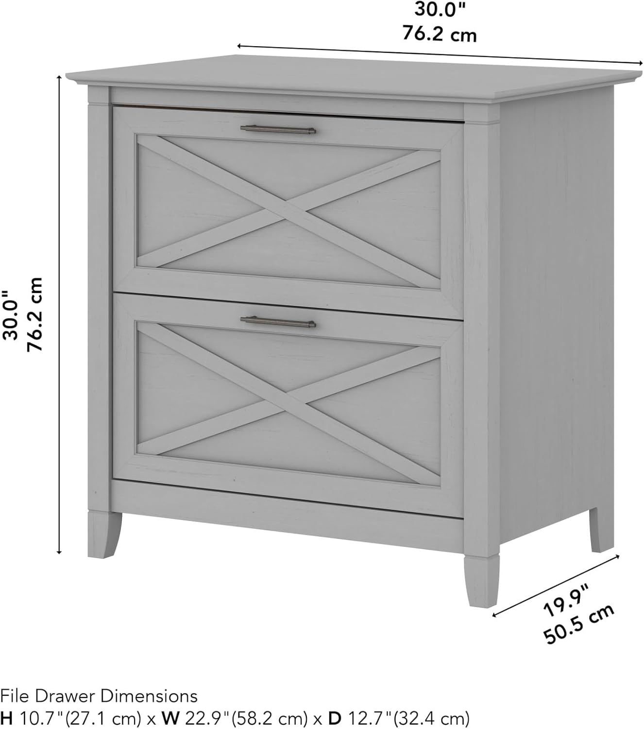 Bush Furniture Key West 2 Drawer Lateral File Cabinet in Cape Cod Gray | Document Storage for Home Office | Accent Chest with Drawers